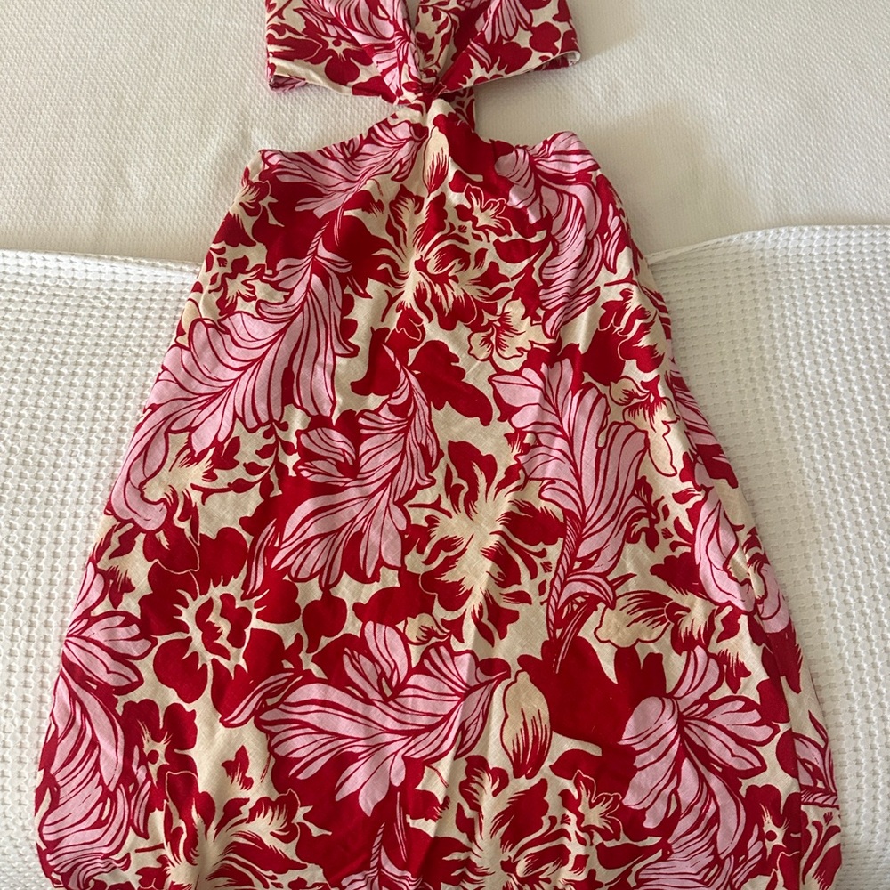 Abercrombie & Fitch Red and White Floral Halter Dress